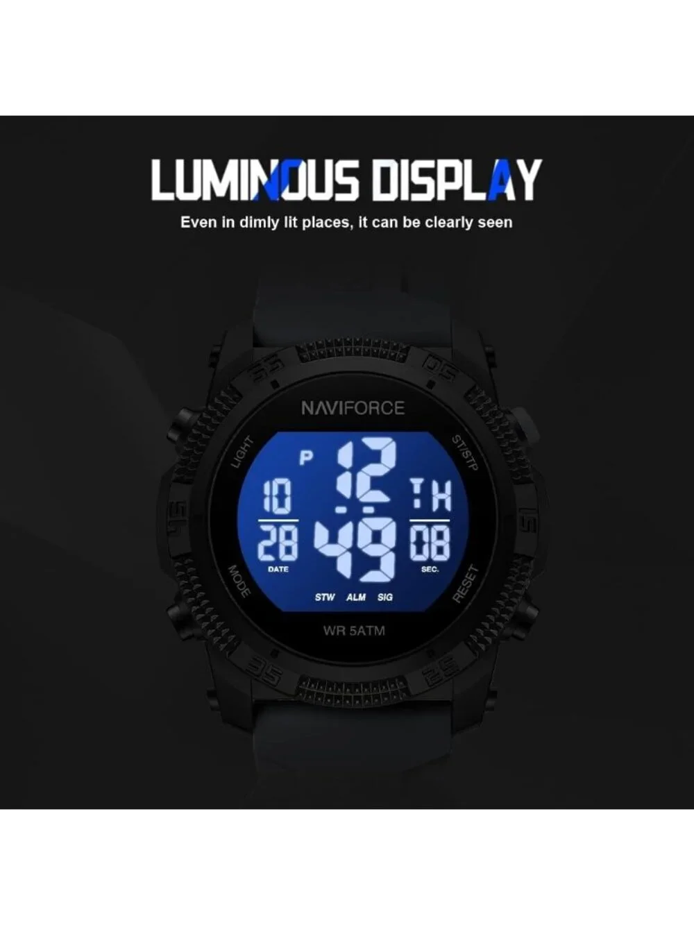 Unisex Black Analog Quartz Rubber Strap Sports Waterproof Digital Wrist Watch